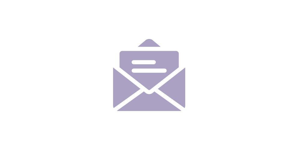 Logo Symbol von geöffnetem Brief in hellelm Lila auf weißem Untergrund